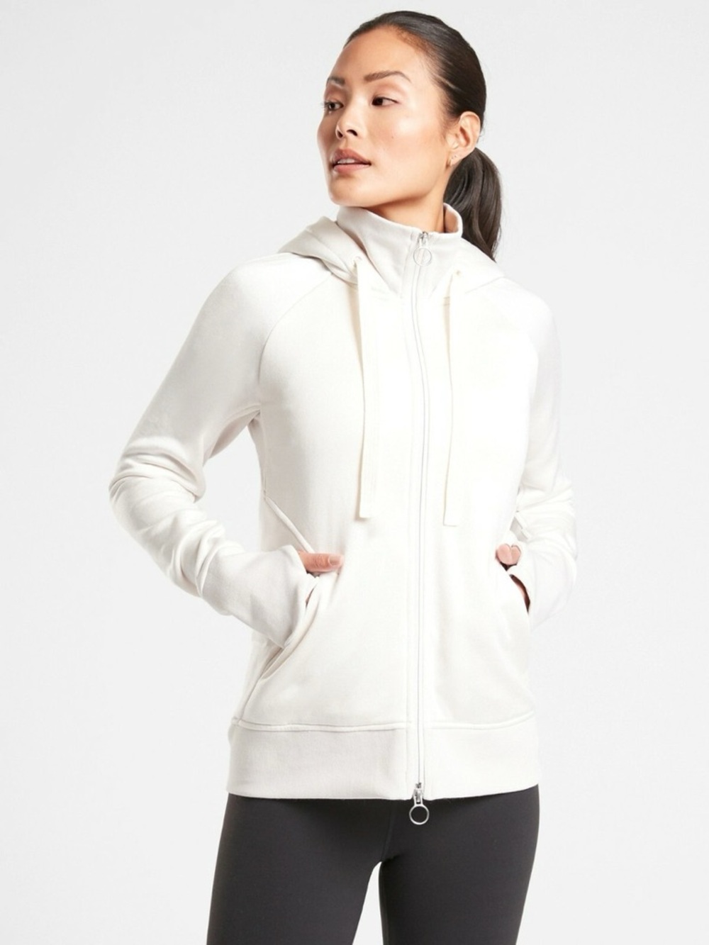 Athleta White Full-Zip Hooded Sweatshirt